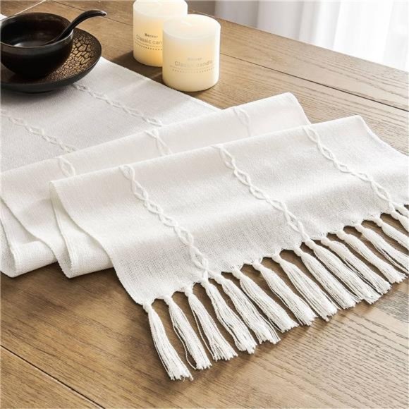 Farmhouse Table Runner,Rustic Table Runners 36Inches Long,Linen Boho TableRunner - Picture 7 of 8